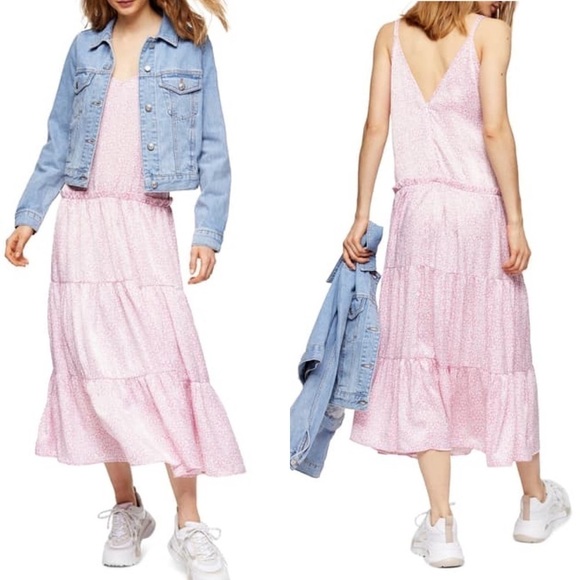 Top-shop NWT Floral Print Tiered Satin Prarie Slip Spring Summer Dress Size 8 - Picture 1 of 11